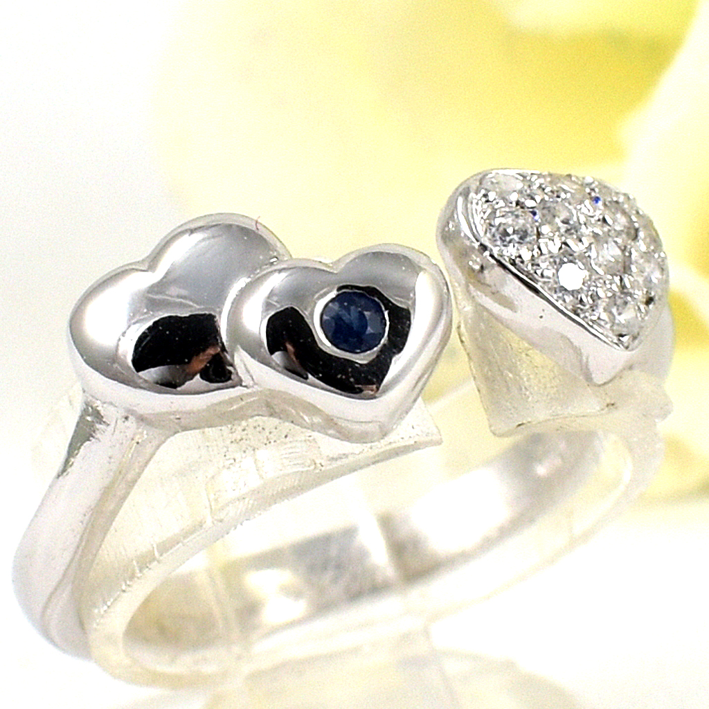 SKJewelryfactory แหวนเงินแท้ ฝังพลอยไพลินแท้ ดีไซด์รูปหัวใจ น่ารักๆ ER00965-BSA