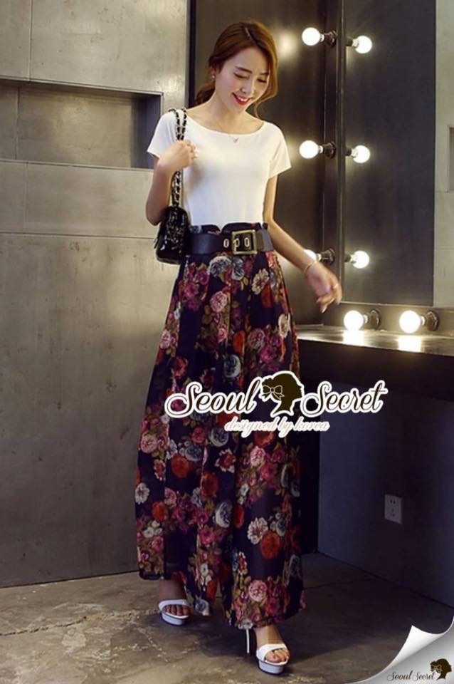 พร้อมส่ง เสื้อคอปาด มาพร้อมกับกางเกงทรงพาลาสโซ่ทรงขากว้าง