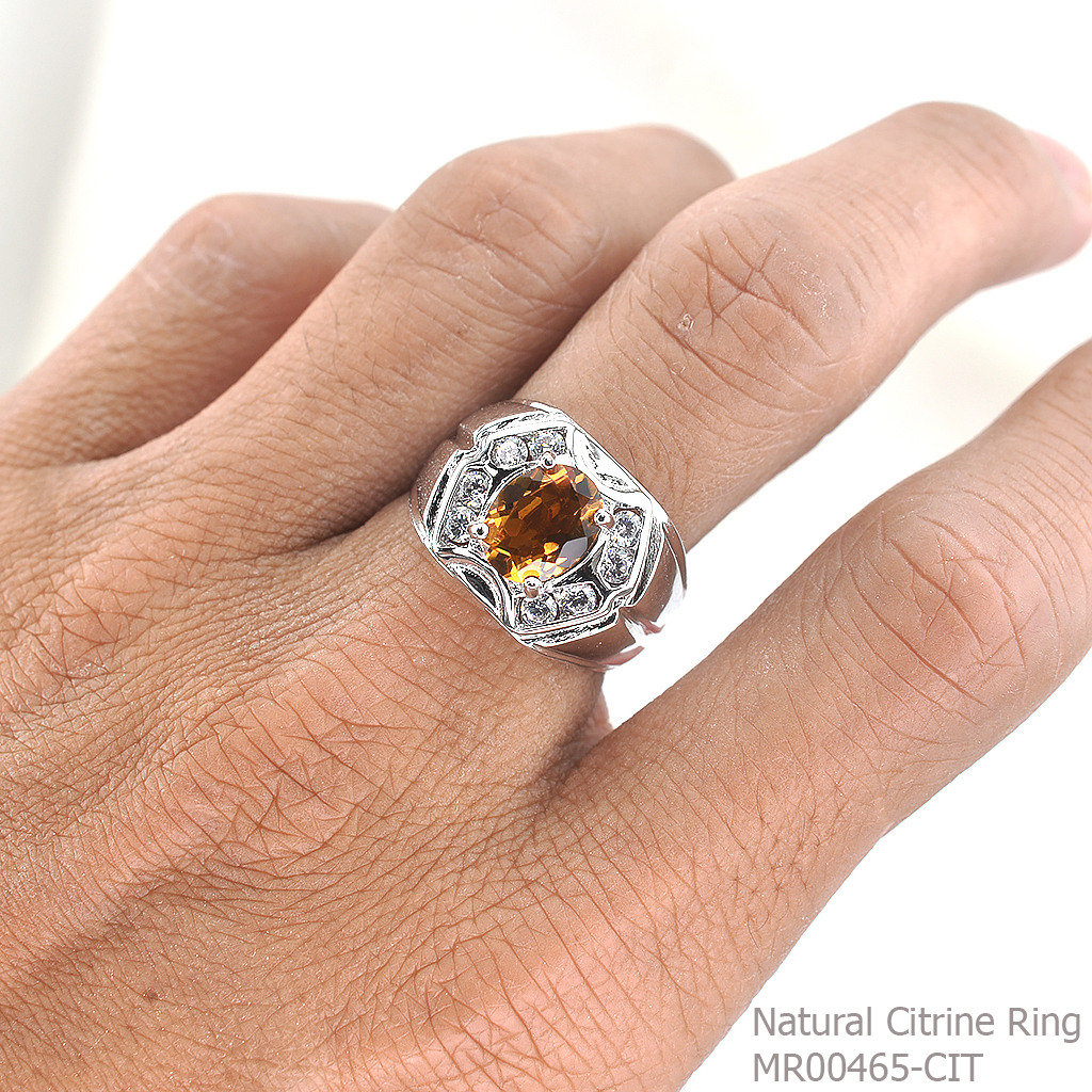 SKJewelryFactory แหวนซิทรินแท้ แหวนชายพลอยล้อมเพชร MR00465-CIT