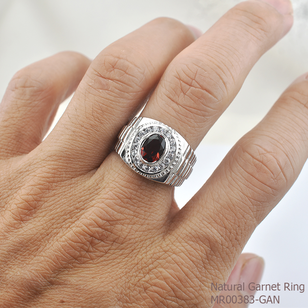 SKJewelryfactory แหวนพลอยโกเมนแท้ ลายโรเล็กซ์ล้อมเพชร MR00383-GAN