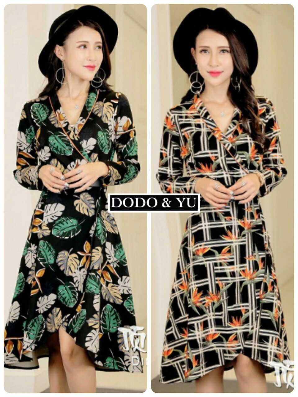 ชุดเดรสเกาหลี พร้อมส่ง เดรสแขนยาวลายดอกไม้