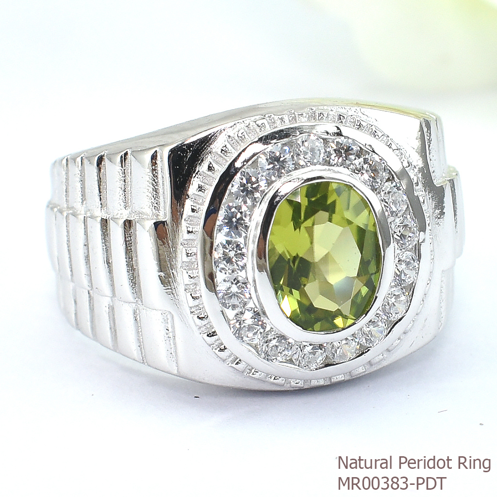 SKJewelryFactory แหวนชายเพอริดอทแท้ ล้อมเพชร ตัวเรือนเงินแท้ MR00383-PDT