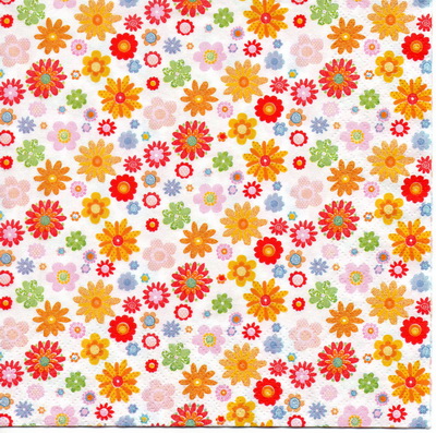 แนวภาพลายดอกไม้ เล็กๆ โทนส้ม diecut เป็นภาพกระจายเต็มแผ่น กระดาษแนพกิ้นสำหรับทำงาน เดคูพาจ Decoupage Paper Napkins ขนาด 33X33cm