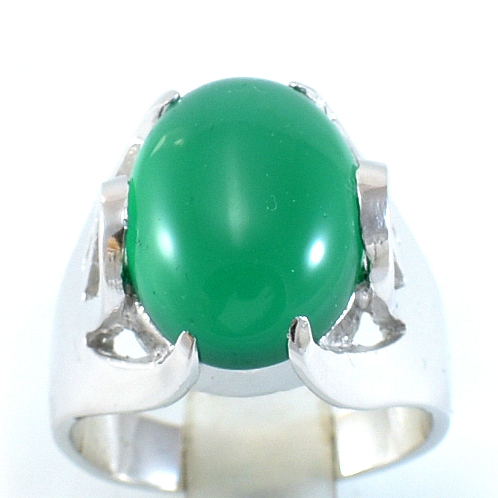SKJewelryFactory แหวนพลอยหลังเต่าสีเขียว แหวนเงินแท้ฝังพลอยกรีนอะเกทแท้ ER01376-GAC