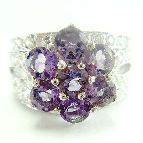 SKJewelryfactory แหวนเงินแท้ 92.5% ฝังพลอยแอมิทิสต์แท้ สไตล์ดอกไม้ ER00834-AMT