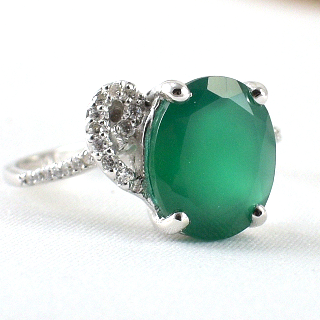 SKJewelryFactory แหวนเพลอยกรีนอะเกทแท้ เม็ดใหญ่สีเขียวสวย ER02356-GAG