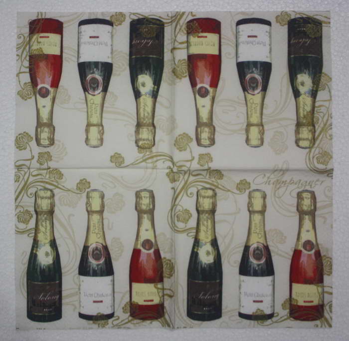 แนวภาพไวน์ ขวดแชมเปญ หลายชนิด Champagne เป็นภาพแนวยาว กระดาษแนพกิ้นสำหรับทำงาน เดคูพาจ Decoupage Paper Napkins ขนาด 33X33cm