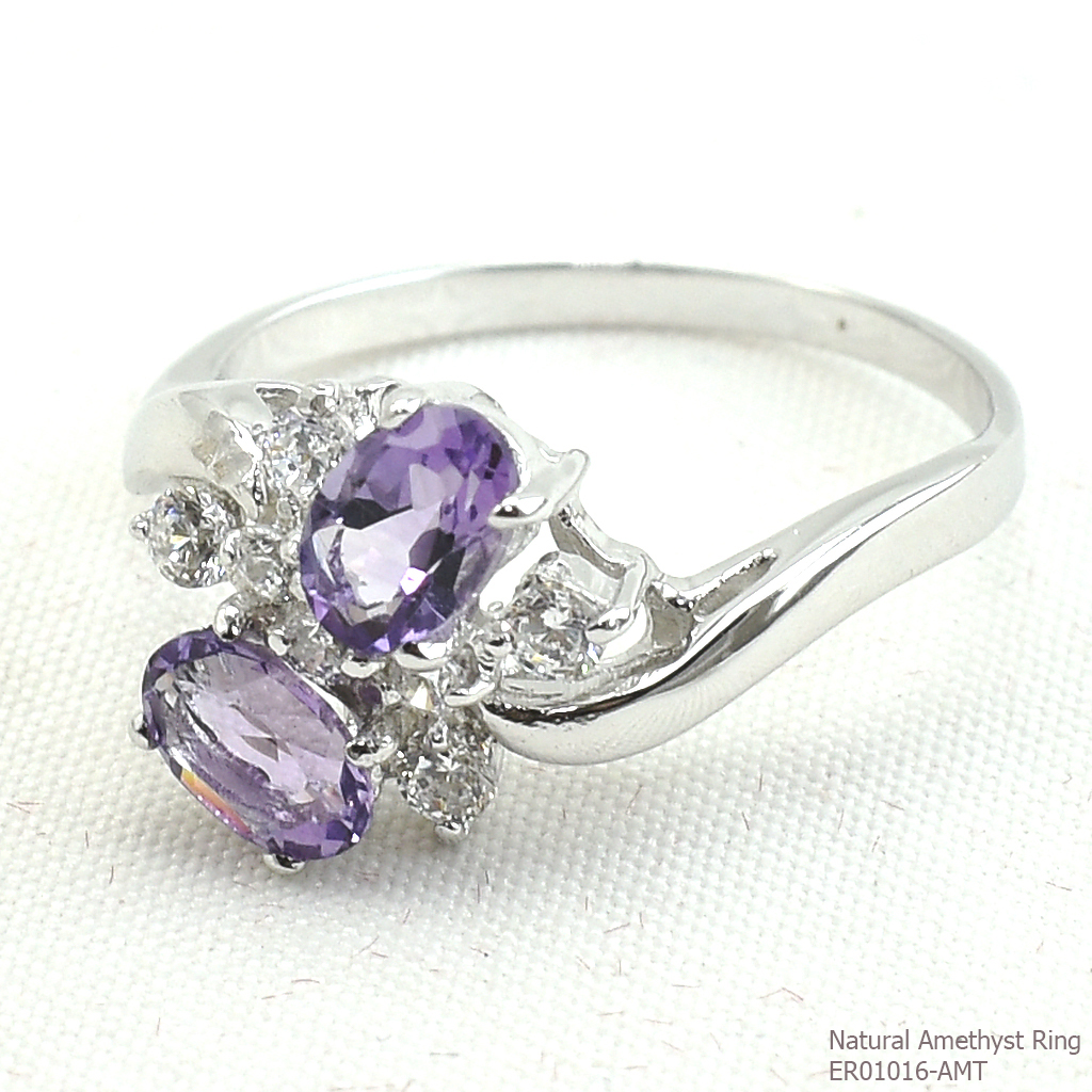 SKJewelryfactory แหวนเงินแท้ 92.5% ฝังพลอยแอมิทิสต์แท้ สไตล์น่ารักหรูหราER01016-AMT