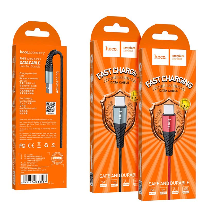 สายชาร์จ Hoco Cable USB to Type-C “X38 Cool Charging” charging data sync