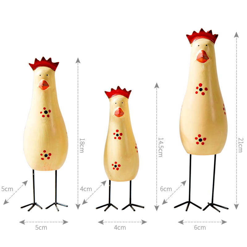 พร้อมส่ง งานไม้ ตุ๊กตาไก่ ครอบครัวไก่ยืน สีเหลืองลายดอกไม้ เซต 3 ตัว Zakka