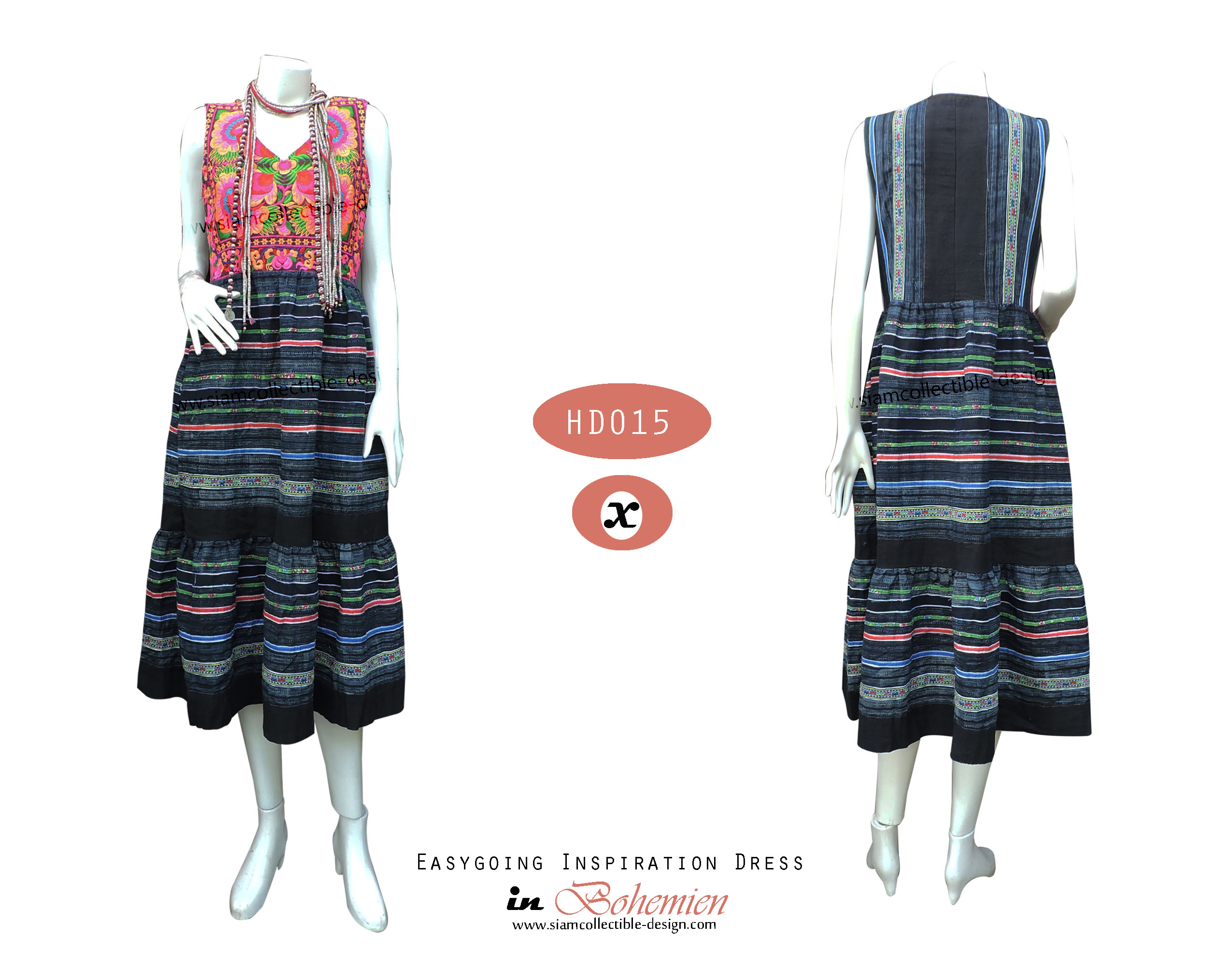 ชุดแซก เดรสผ้าชาวเขา ผ้าเขียนเทียน ผ้าลูกเต๋า HD015X / Casual tribal/ethnic look HD015X
