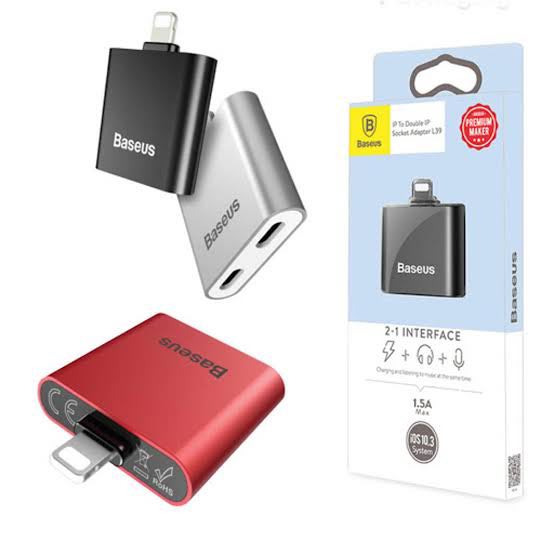 หัวแปลงสำหรับไอโฟน Baseus L39 2in1 Dual 8 Pin Audio Adapter for i Phone สายพ่วงมือถือ ชาร์จไป ฟังเพลงไป คุยโทรศัพท์ได้
