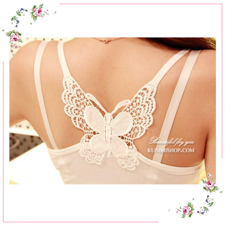  เสื้อซับในผ้ายืด ลายผีเสื้อด้านหลัง สวยเดี่ยว สวย หวาน เซ็กซี่ จะใส่เป็นซับใน หรือ ใส่แบบซีทรู ก็ดูสวยครับ ขนาด FREE SIZE สำหรับผู้หญิงรอบอกไม่เกิน 33 นิ้ว มี 2 สี ขาว และ ดำ