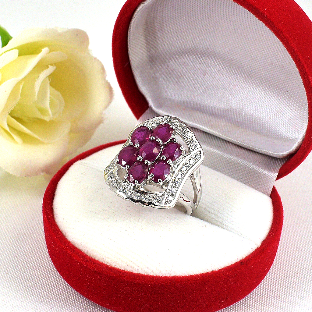 SKJewelryfactory แหวนเงินแท้ ทับทิมแท้ สไตล์หรูหรา วงนี้เหมาะใส่นิ้วกลางเด่นสวยเป็นสง่า ER00788-RBY