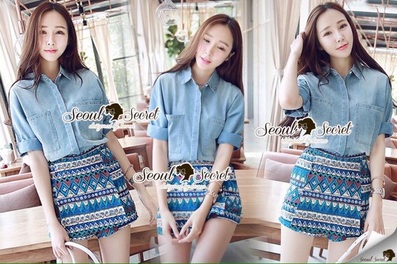 พร้อมส่ง เชิ้ตทรงหลวมๆ เย็บแต่งด้วยกระเป๋าที่ช่วงอก