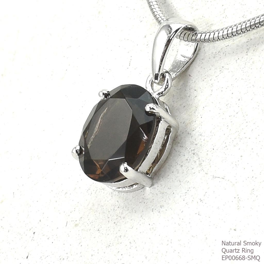 SKJewelryFactory EP00668-SMQ จี้เงินแท้92.5% จี้พลอยเม็ดเดี่ยว จี้พลอยสโมกกี้ควอทซ์แท้