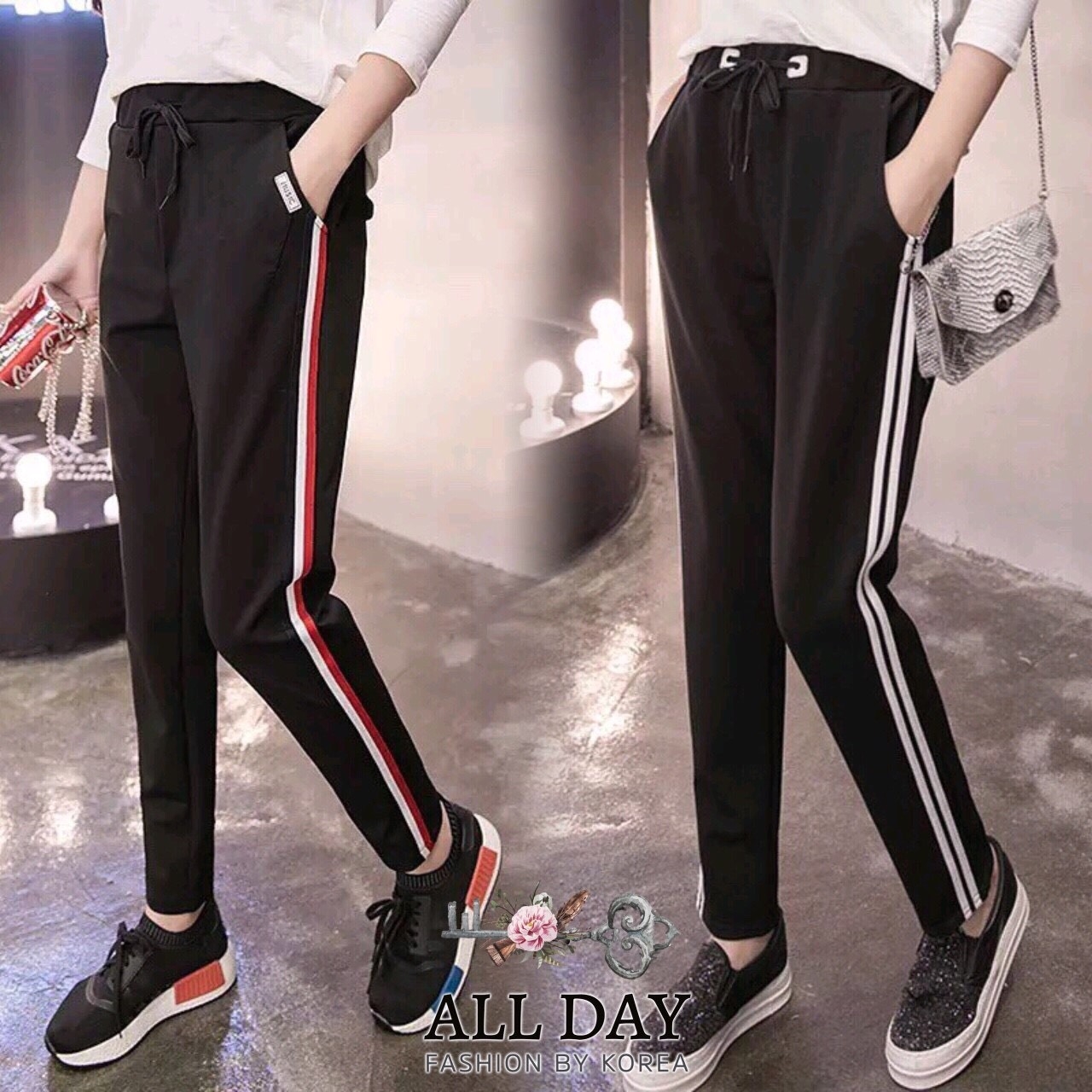 พร้อมส่ง กางเกงผ้าโพลี่ เอวยืด