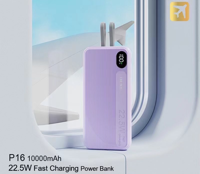OUKU P16 แบตสำรอง 10000mAh ชาร์จเร็ว PD20W power bank fast charge LED Display มีสายชาร์จในตัว