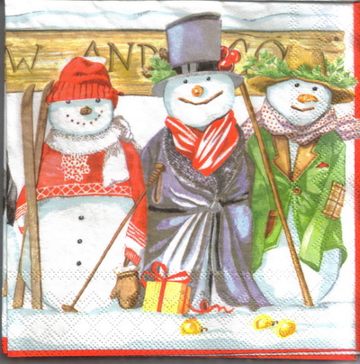 แนวภาพ คริสต์มาส Winter Snow ตุ๊กตาหิมะ Snow Man เป็นภาพแนวยาว กระดาษแนพกิ้นสำหรับทำงาน เดคูพาจ Decoupage Paper Napkins ขนาด 33X33cm