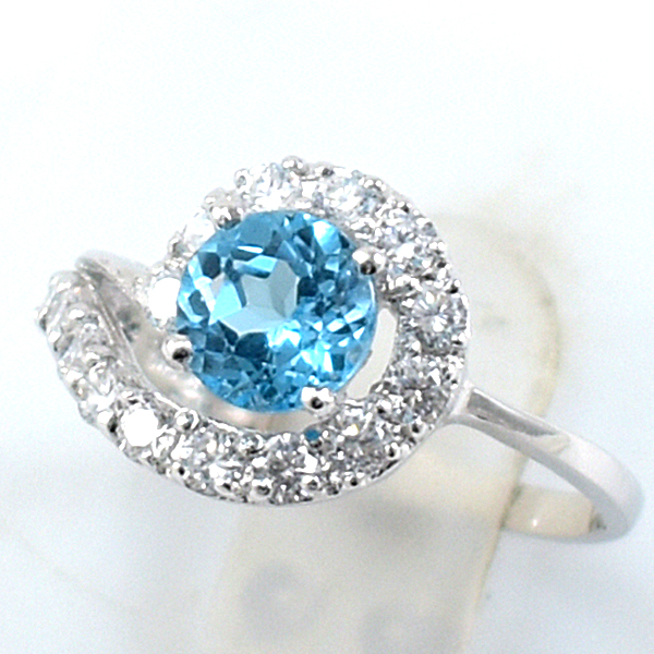 SKJewelryfactory แหวนเงินพลอยสวิสบลูโทปาซแท้ ล้อมเพฃร ER01644-SBT