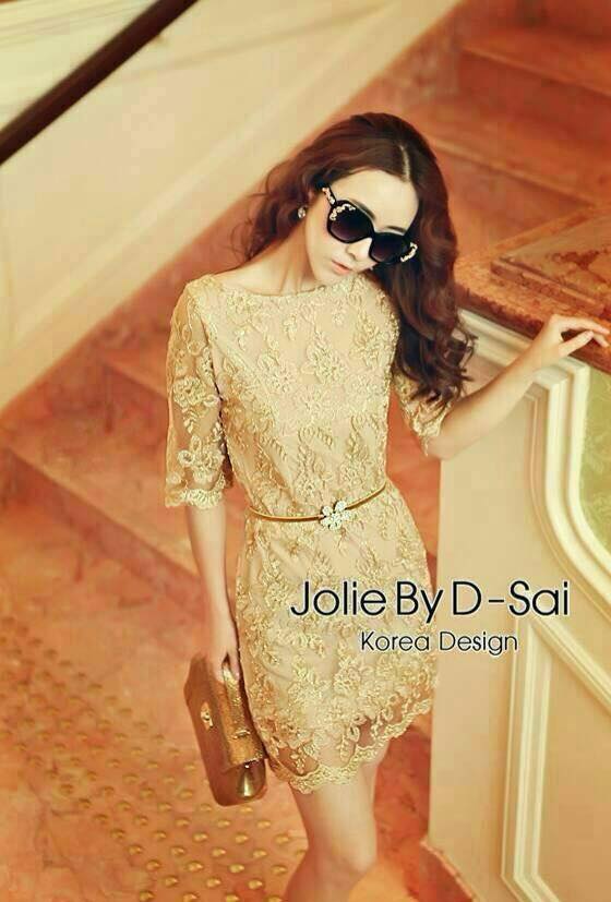 พร้อมส่ง ชุดเดรสเนื้อผ้าลายตาข่ายแบบซีทรู ปักลายเดินเส้นดิ้นสีทอง