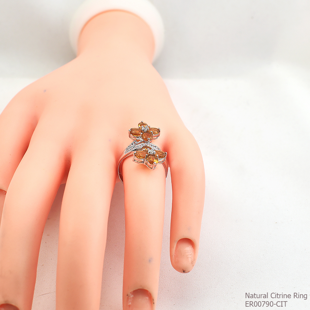 SKJewelryfactory แหวนดอกไม้ พลอยสีเหลืองอร่าม พลอยซิทรินแท้ ER00790-CIT