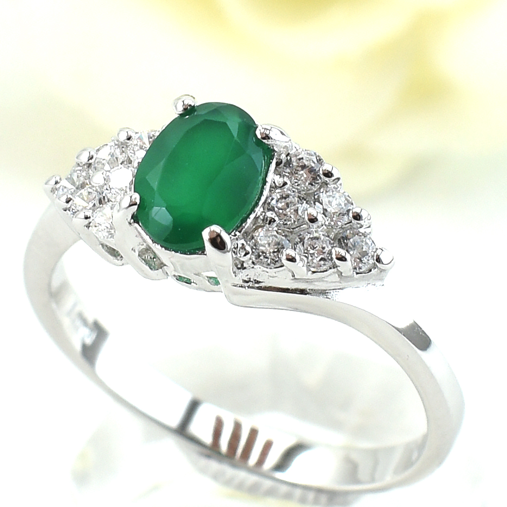 SKJewelryFactory แหวนพลอยเขียวมรกต พลอยกรีนอะเกทแท้ ER01700-GAG