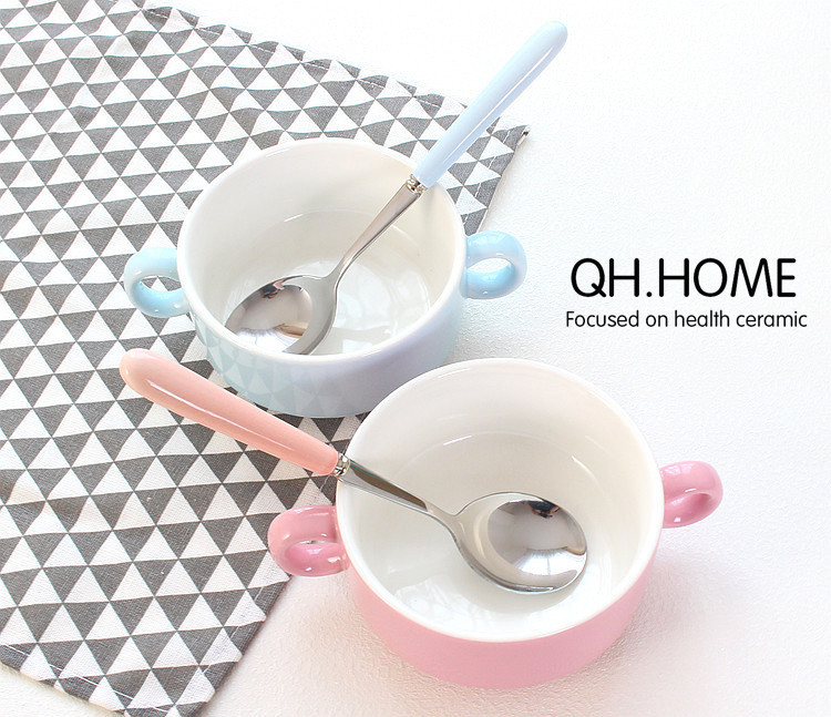 ช้อน-ส้อม สเตนเลส ช้อนกลม ที่จับเซรามิค สีฟ้า ชมพู เขียว Zakka