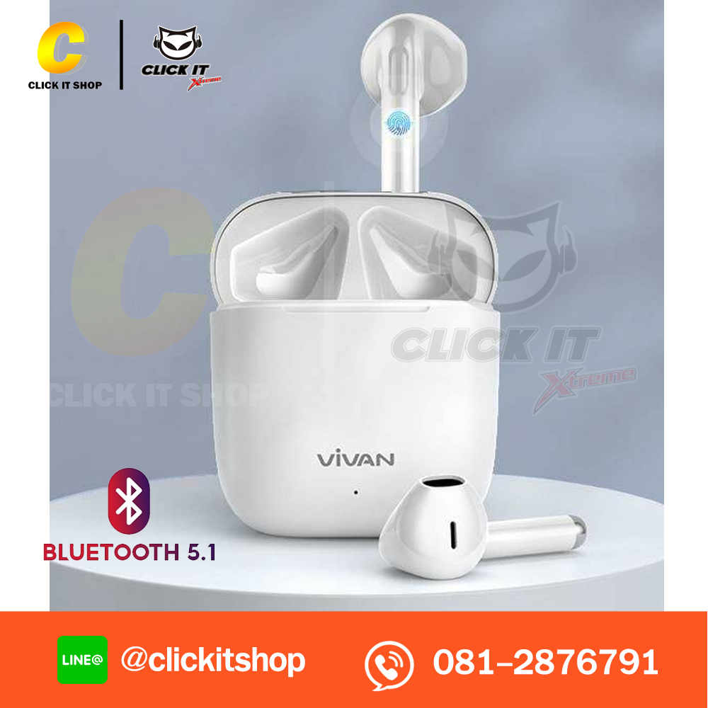 HEADSET (หูฟังบลูทูธ) BLUETOOTH True Wireless VIVAN T220 - สีขาว