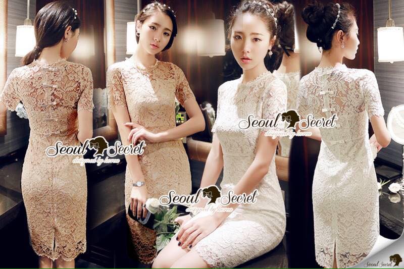 พร้อมส่ง เดรสเข้ารูป มีซับในเย็บติดทั้งตัว