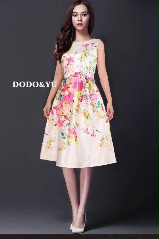 พร้อมส่ง ชุดเดรสผ้าพิมพ์ลายดิจิตอล