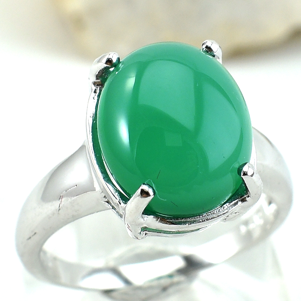 SKJewelryFactory แหวนเม็ดเดี่ยว พลอยเม็ดใหญ่ แหวนเงินแท้ 92.5% ฝังพลอยกรีนอะเกทแท้ ER02400-GAC