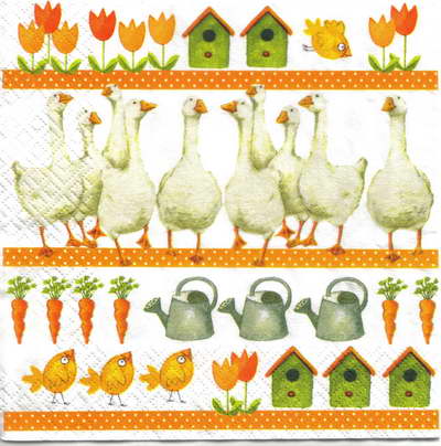 แนวภาพวินเทจ สัตว์ ห่าน Goose Farm House เป็นภาพแนวยาว กระดาษแนพกิ้นสำหรับทำงาน เดคูพาจ Decoupage Paper Napkins ขนาด 33X33cm