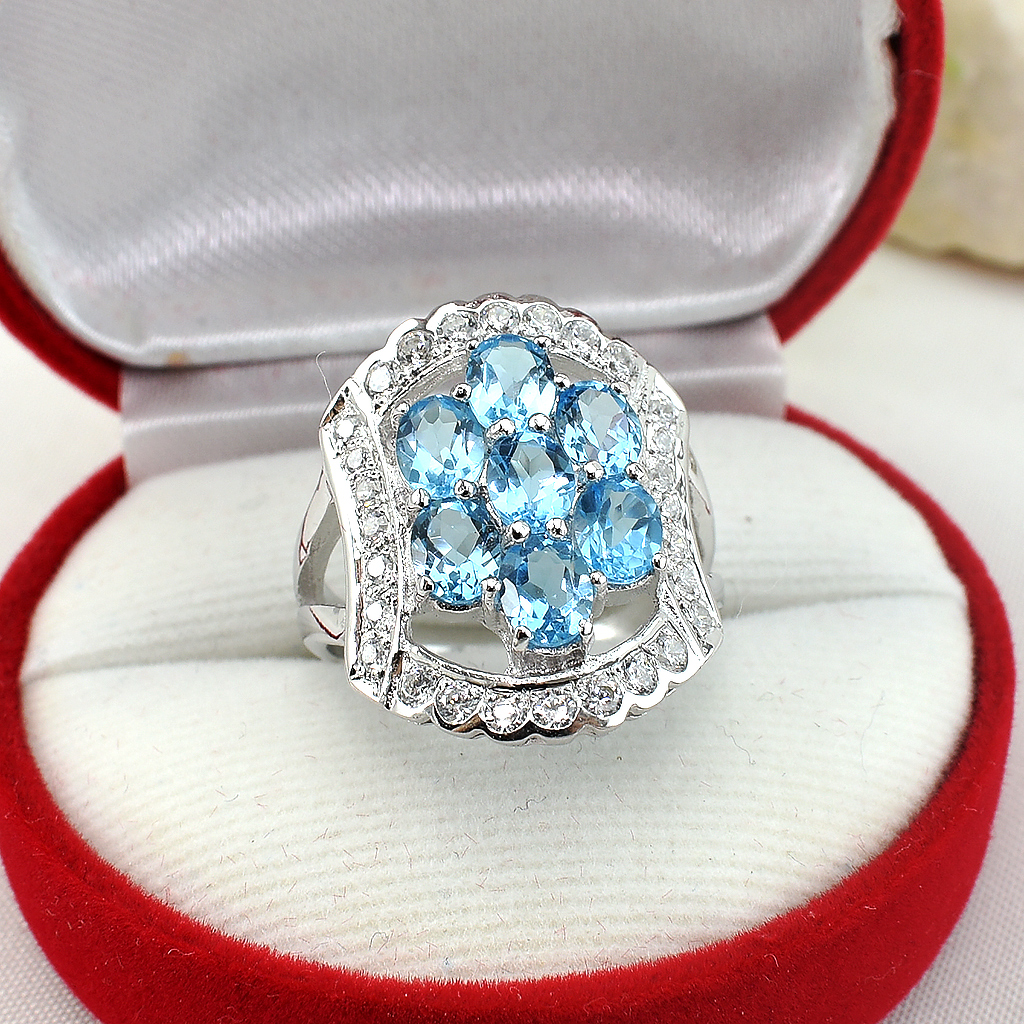 SKJewelryfactory แหวนเงินพลอยสวิสบลูโทปาซแท้ สีนี้เหมาะมาก สำหรับคนที่เกิดวันศุกร์ ER00788-SBT