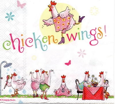 แนวภาพ การ์ตูน Girl Fiends Chicken Wings เป็นภาพแนวยาว กระดาษแนพกิ้นสำหรับทำงาน เดคูพาจ Decoupage Paper Napkins ขนาด 33X33cm