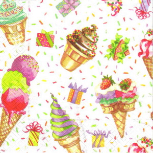 แนวภาพไอศกรีม Ice Cream Soft Serve เป็นภาพแนวยาว กระดาษแนพกิ้นสำหรับทำงาน เดคูพาจ Decoupage Paper Napkins ขนาด 33X33cm