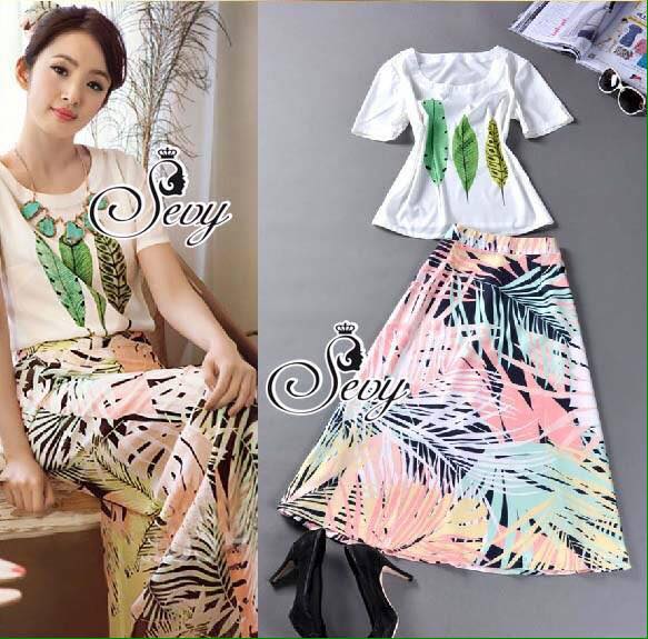พร้อมส่ง Set เสื้อกระโปรงลายชายทะเลโทนสีพาสเทล