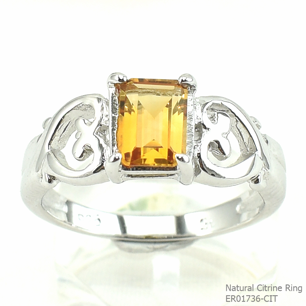 SKJewelryFactory แหวนพลอยซิทรินแท้ แหวนสี่เหลี่ยม ด้านข้างเป็นลายหัวใจคู่ ER01736-CIT