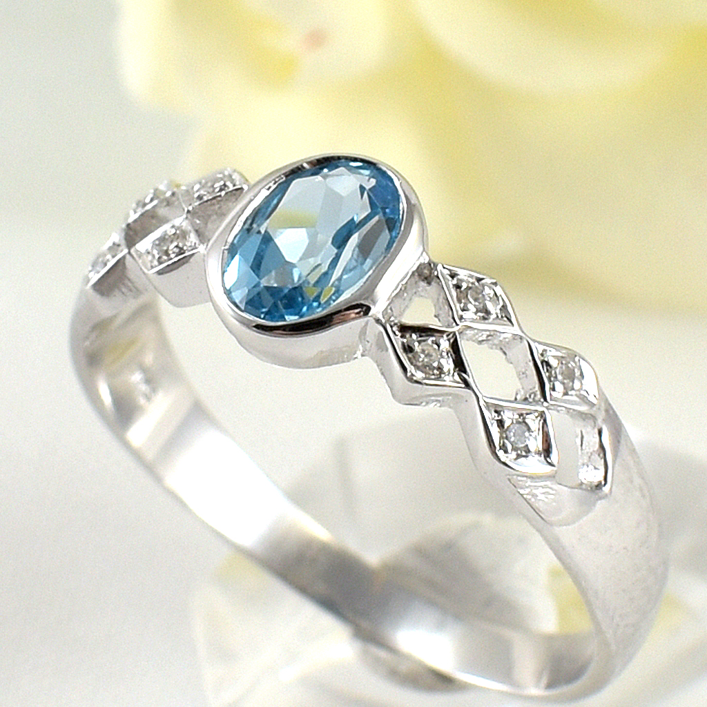 SKJewelryfactory แหวนเงินแท้ ฝังพลอยโทปาซแท้ ดีไซน์เรียบหรู ER01402-SBT