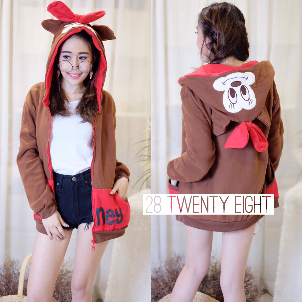 เสื้อเกาหลี พร้อมส่ง เสื้อคลุมกันหนาวลายน่ารัก