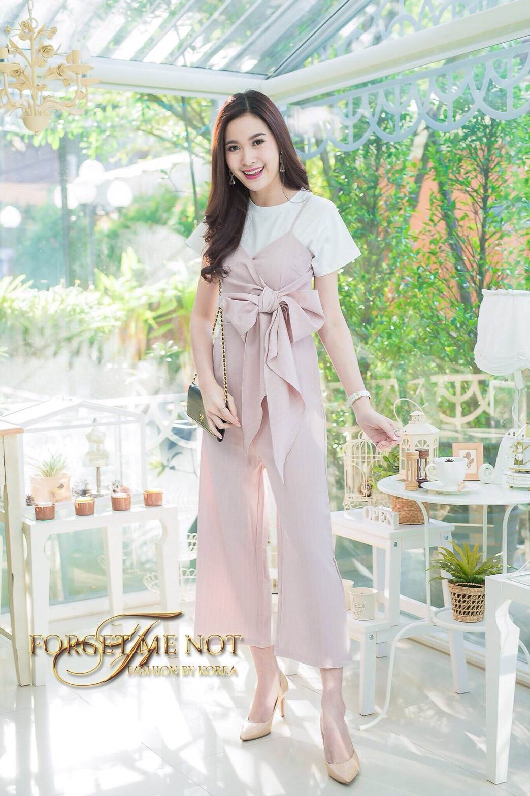 เสื้อผ้าเกาหลี พร้อมส่ง จั้มสูท สายเดี่ยว 2 ชิ้น