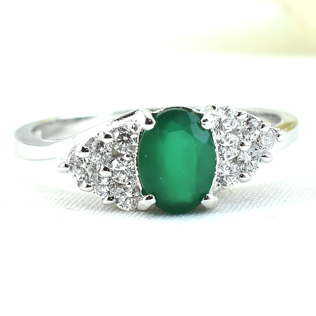 SKJewelryFactory แหวนพลอยเขียวมรกต พลอยกรีนอะเกทแท้ ER01700-GAG