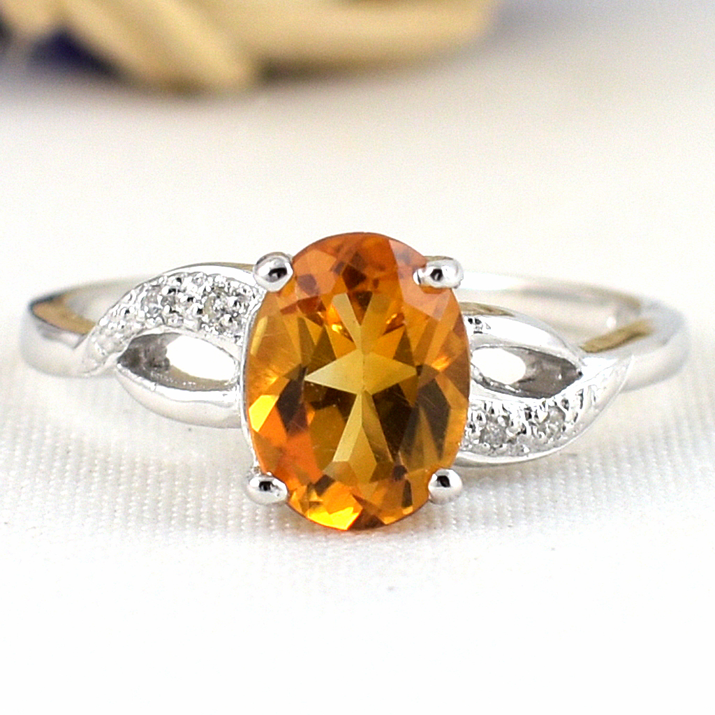 SKJewelryfactory แหวนเงินแท้ 92.5% ฝังพลอยซิทรินแท้ สไตล์เรียบหรู ER02417-CIT
