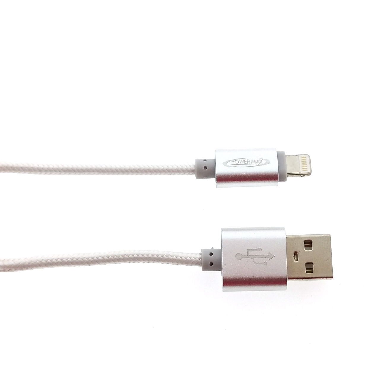 สายชาร์จโทรศัพท์มือถือ และถ่ายข้อมูลไว และทนเป็นพิเศษ สำหรับ IOS ยี่ห้อ Powermax - สีเงิน