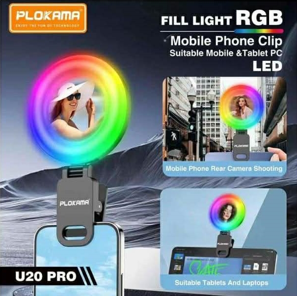 Plokama U20 PRO RGB Phone Clip LED Selfie Ring Light ไฟเซลฟี่ติดมือถือเปลี่ยนสีได้หลายสี