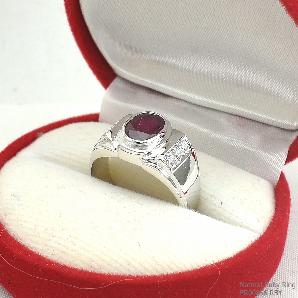 แหวนเงินแท้ 92.5% ฝังพลอยทับทิมแท้ ER00856-RBY
