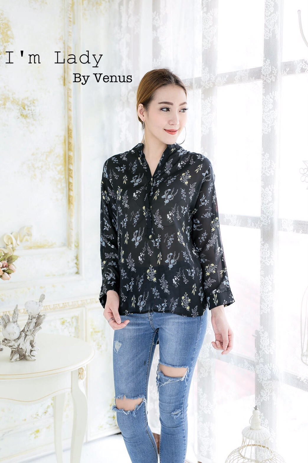 เสื้อเกาหลี พร้อมส่ง เสื้อเชิ๊ต Zara คอจีน