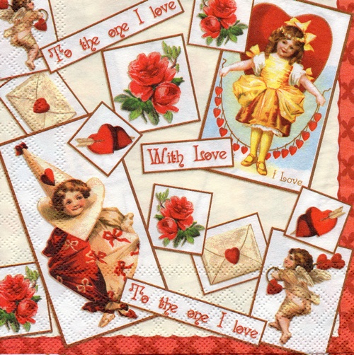 แนวภาพValentines To the one I love เป็นภาพบล็อค 4 กระดาษแนพกิ้นสำหรับทำงาน เดคูพาจ Decoupage Paper Napkins ขนาด 33X33cm