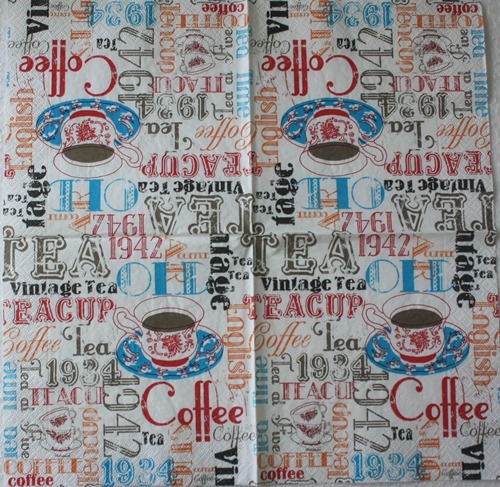 แนวภาพกาแฟ ตัวหนังสือ Coffee ถ้วยกาแฟ เป็นภาพบล็อค 4 กระดาษแนพกิ้นสำหรับทำงาน เดคูพาจ Decoupage Paper Napkins ขนาด 33X33cm