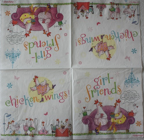 แนวภาพ การ์ตูน Girl Fiends Chicken Wings เป็นภาพแนวยาว กระดาษแนพกิ้นสำหรับทำงาน เดคูพาจ Decoupage Paper Napkins ขนาด 33X33cm